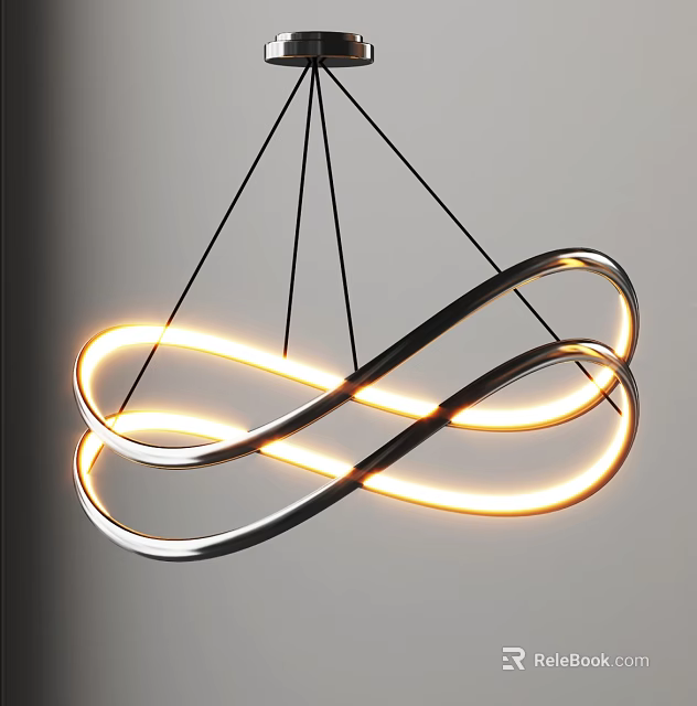 Modern Infinity Shape Chandelier With Illuminated Light Strips And Metal Frame 3d model 