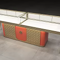 Luxury Jewelry Display Counter With Gold Frame Orange Cabinet White Top And Glass Cover