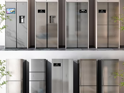 Stainless Steel Refrigerators With Double Door And Multi Door Styles For Modern Kitchen 3d model
