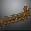 Detailed Golden Mechanical Equipment With Intricate Metal Pipes Valves And Knobs