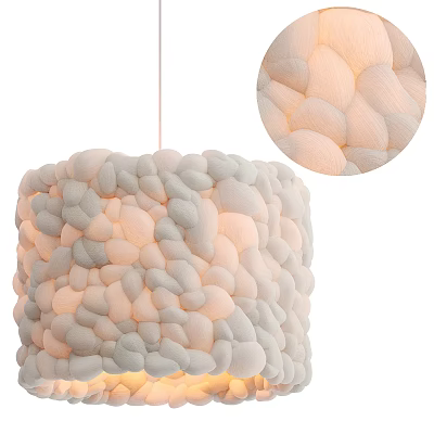 Modern Pebble Shaped Chandelier in Light Beige and Soft Gray Textured Design 3d model
