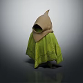 Small 3D Hooded Character With Brown Hood And Green Textured Cloak Design