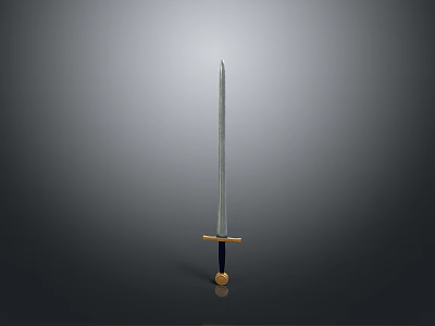 Silver Sword with Yellow and Blue Decorated Hilt on Gray Gradient Background 3d model