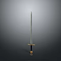 Silver Sword with Yellow and Blue Decorated Hilt on Gray Gradient Background