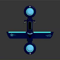Futuristic Blue Spacecraft with Glowing Circular Components and Aerodynamic Wings for Deep Space Exploration Missions