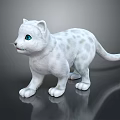 White Kitten With Blue Eyes And Light Spots Standing On Black Reflective Surface