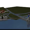 Modern Cable Stayed Bridge With Waterfront Green Landscape Road Links And Nearby Buildings