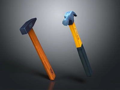 Sturdy Hammers With Wooden And Yellow Black Handles For Workshop Tools 3d model