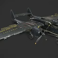 Vintage Twin Propeller Fighter Aircraft With Military Green Finish And Star Insignia On Wings