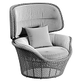 Modern Wicker Leisure Chair with Light Gray Cushion and Pink Pillow