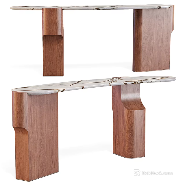 Modern Walnut Console Table With Marble Top And Curved Leg Design 3d model