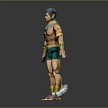 Muscular Male Character 3D Model With Green Shorts Gold Arm Bands And Blue Neck Ornament