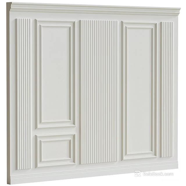 White Interior Background Wall With Decorative Panels And Vertical Lines Design 3d model 
