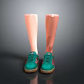 Green Sneakers With Green Laces Red Stripes And Brown Soles On Pink Prosthetic Legs