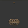 Modern Round Woven Rattan Pendant Light With Black Hanging Rod And Golden Top