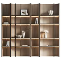 Modern Open Wooden Bookshelf With Layered Lighting Decorative Items And Books