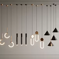 Modern Hanging Pendant Lights With Various Shapes Circular Cylindrical Triangular Metallic Lighted For Interior Decor 3d model