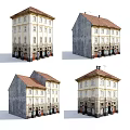 Urban Building Complex Featuring Multi Story Structures Red Tiled Roofs And Shop Fronts 3d model