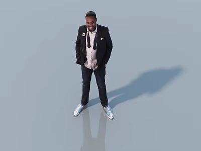 Man In Black Blazer And White Sneakers Standing On Shiny Floor With Shadow 3d model