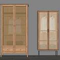 Minimalist Modern Wooden Wardrobe With Grid Patterned Doors Drawers And Metal Legs