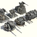 Various Mechanical Turret Models With Metallic Structures And Weapon Systems Design 3d model