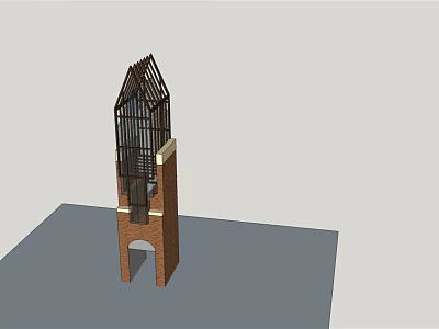 Red Brick Tower Featuring Arched Entrance And Pointed Metal Framework Roof 3d model