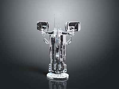 Silver Mechanical Device With Dual Side Mirrors And Vertical Central Structure Base 3d model