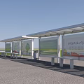 Modern Bus Stop With Transparent Roof Benches And Information Billboards