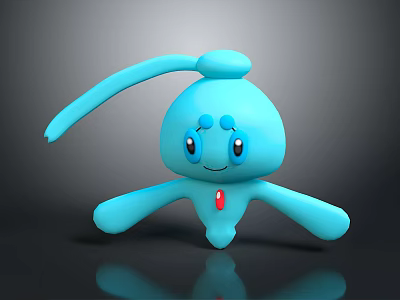 Cute Blue Cartoon Character with Long Ears Big Eyes and Red Chest Decoration 3d model