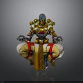 Mechanical Character in Sitting Pose With Golden Red Armor Helmet And Hands in Mudra