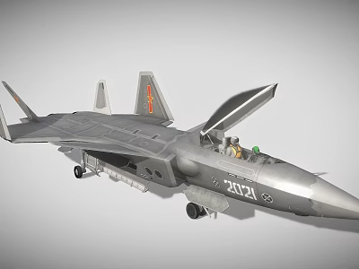 Gray Stealth Fighter Jet With Open Canopy And Military Insignia 3d model