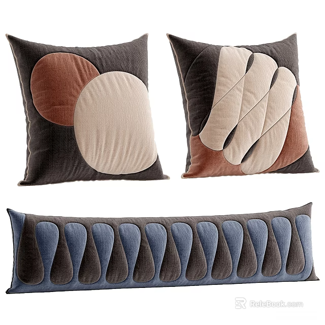 Modern Textured Throw Pillows With Geometric Patterns And Brown Beige Blue Tones 3d model 