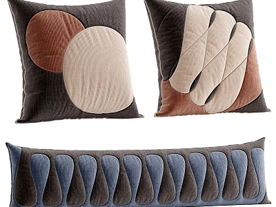 Modern Textured Throw Pillows With Geometric Patterns And Brown Beige Blue Tones 3d model