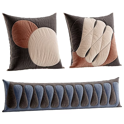Modern Textured Throw Pillows With Geometric Patterns And Brown Beige Blue Tones 3d model