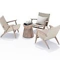 Light Colored Wicker Chairs With Wooden Frame And Round Side Table Set 3d model