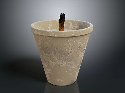 Light Gray Textured Terracotta Planter With Small Brown Plant Design 3d model