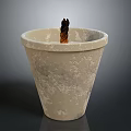 Light Gray Textured Terracotta Planter With Small Brown Plant Design
