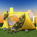 Photo Check-in Spot Featuring Yellow Curtains Flowers Green Grass Blue Orange Sky Frame Spheres Mailbox