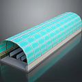 Light Blue Grid Glass Arched Architectural Structure with Translucent Panels Covering Internal Passageway 3d model