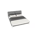 Minimalist Double Bed with Grey Upholstered Headboard Silver Metal Frame and Beige Bedding