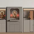 Modern Buddhist Shrines With Golden Buddha Statues Red Candles And Gray Cabinets