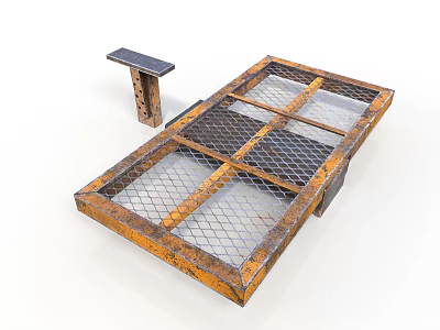 Rusted Metal Mesh Platform Structure With Side Stand And Industrial Design 3d model