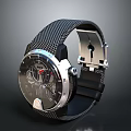 Modern Mechanical Watch With Carbon Fiber Strap Metallic Case And Transparent Dial