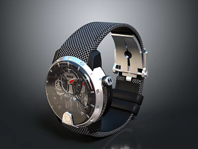 Modern Mechanical Watch With Carbon Fiber Strap Metallic Case And Transparent Dial 3d model