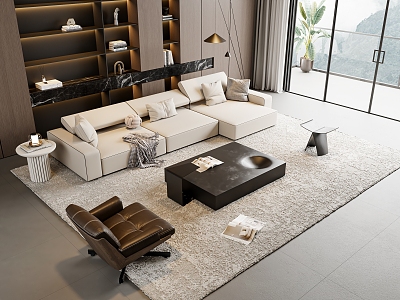 Modern Sofa Coffee Table Combination Corner Sofa Leisure Sofa Floor Lamp Jewelry Ornaments 3d model