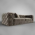 Gray Two Seater Sofa With Diamond Tufted Design And Gold Nailhead Accents