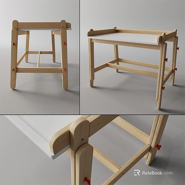 Modern Wooden Table and Chair Set with White Top Simple Design Structure 3d model 