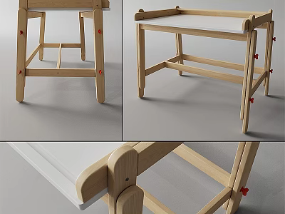 Modern Wooden Table and Chair Set with White Top Simple Design Structure 3d model