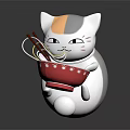 Cute White Maneki Neko With Orange Patch Holding Red Bowl Of Noodles And Chopsticks