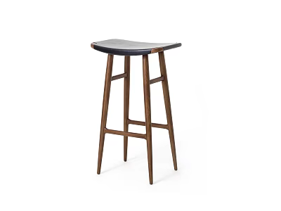 Modern Wooden Bar Stool With Dark Seat And Sleek Tall Leg Design 3d model